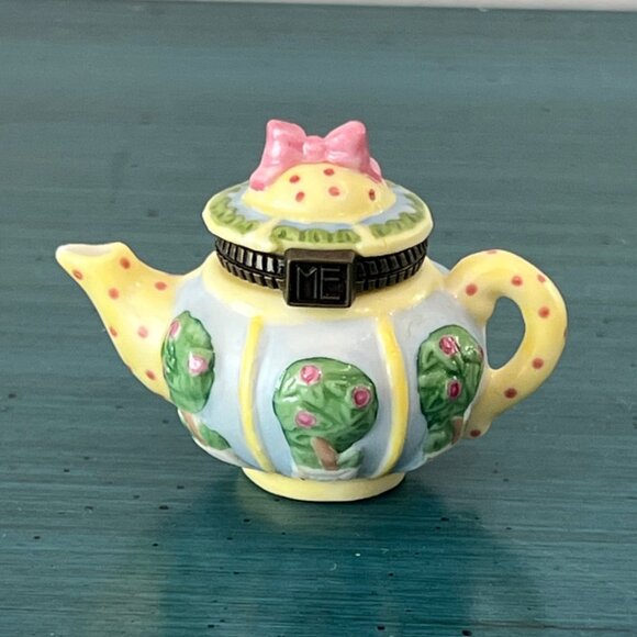 Vintage Lot Bundle Mary Engelbreit Teapot Trinket Box Miniature Coffee Flowers - Picture 11 of 14
